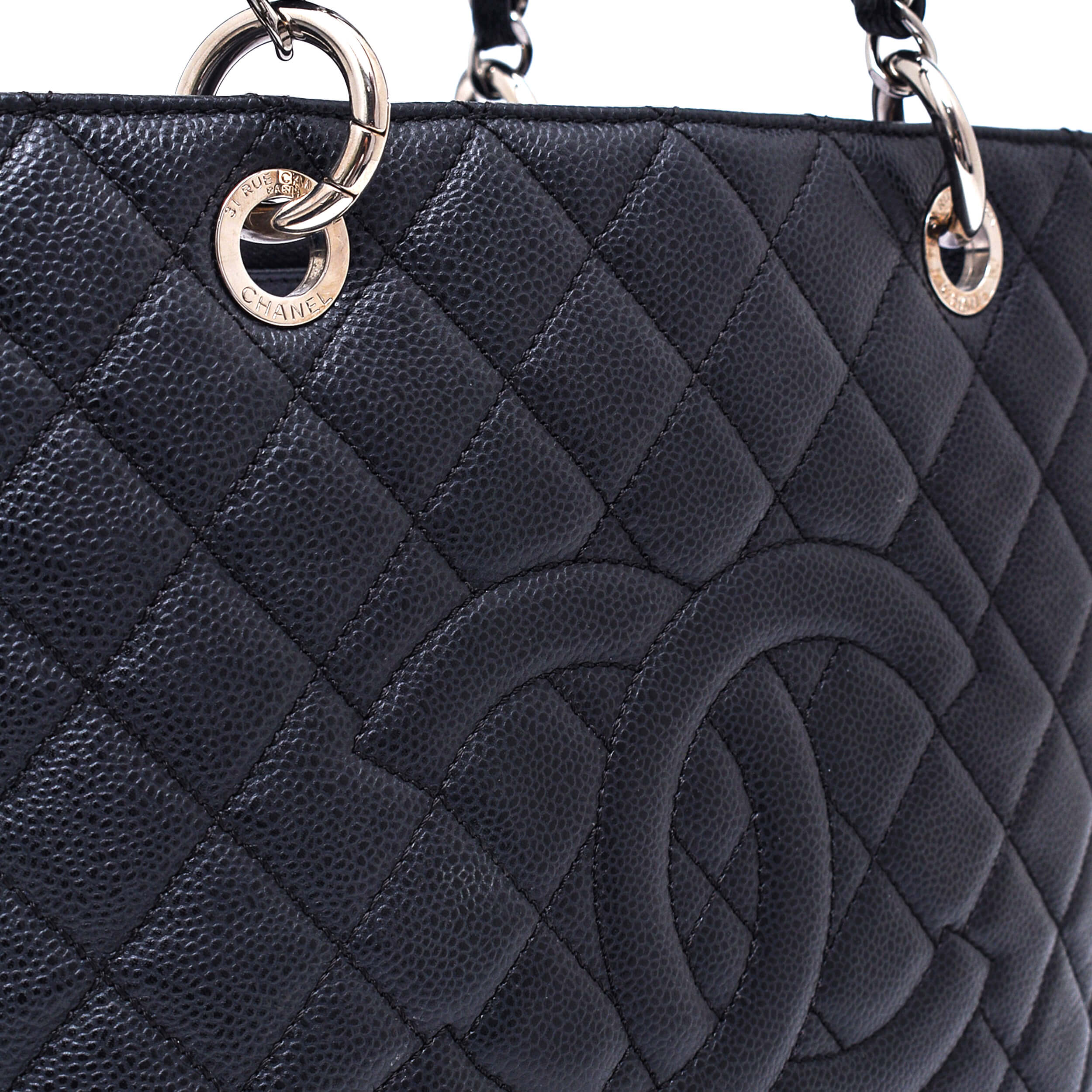 Chanel -  Black Quilted Caviar Leather M Grande Shopping Tote GST Bag